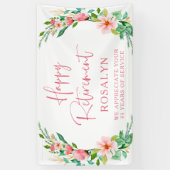 Happy Retirement Tropical Floral Pink Script Spandoek (Verticaal)