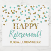 Happy Retirement Turquoise Gouden Confetti Sparkling Wijnetiket (Enkel label)