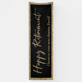 Happy Retirement Typografie Gouden Glitter en Zwar Spandoek (Verticaal)