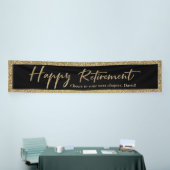 Happy Retirement Typografie Gouden Glitter en Zwar Spandoek (Beurs)