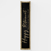 Happy Retirement Typografie Gouden Glitter en Zwar Spandoek (Verticaal)