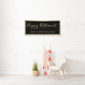 Happy Retirement Typografie Gouden Glitter en Zwar Spandoek (Insitu)