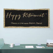Happy Retirement Typografie Gouden Glitter en Zwar Spandoek (Beurs)