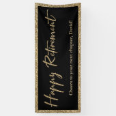 Happy Retirement Typografie Gouden Glitter en Zwar Spandoek (Verticaal)