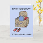 Happy Retirement voor Aartsbisschop Cartoon Fauteu Kaart (Gele Bloem)