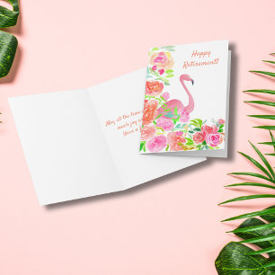 Happy Retirement Waterverf Flamingo with Flowers Kaart