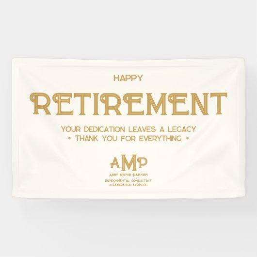 Happy Retirement White and Gold Monogram Spandoek (Horizontaal)
