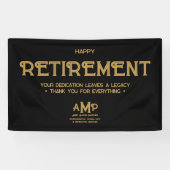 Happy Retirement Zwart en Goud Monogram Spandoek (Horizontaal)