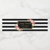Happy Retirement Zwart Wit Strepen Bloemen Waterfles Etiket (Enkel label)