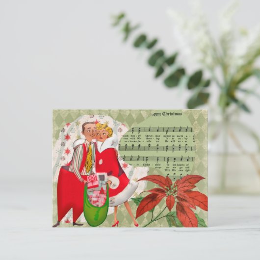 Happy Retro 1950s kerstpaar Feestdagenkaart (Staand voorkant)