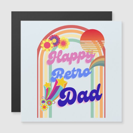 Happy Retro Dad Magnetische Uitnodiging (Voorkant / Achterkant)