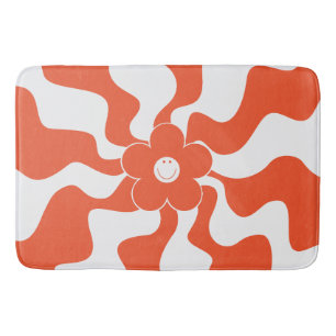 Happy Retro Daisy in Sinaasappel en Wit Badmat