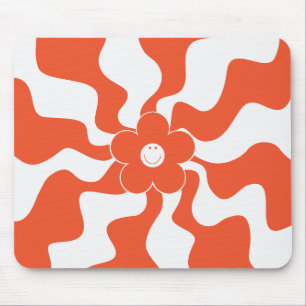 Happy Retro Daisy in Sinaasappel en Wit Muismat
