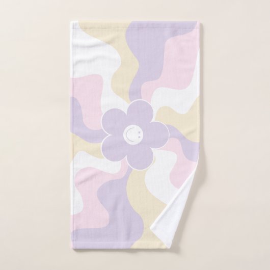 Happy Retro Daisy - Pastel Roze, Geel en Paars Bad Handdoek (Handdoek)