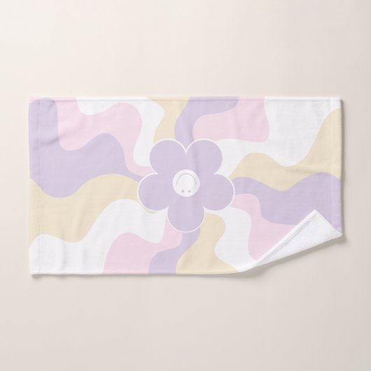 Happy Retro Daisy - Pastel Roze, Geel en Paars Bad Handdoek (Handdoek)