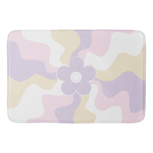 Happy Retro Daisy - Pastel Roze, Geel en Paars Badmat (Voorkant)