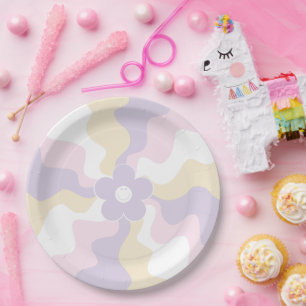 Happy Retro Daisy - Pastel Roze, Geel en Paars Papieren Bordje