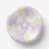 Happy Retro Daisy - Pastel Roze, Geel en Paars Papieren Kommen (Voorkant)