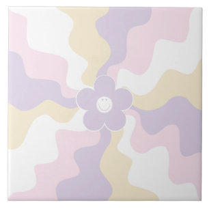 Happy Retro Daisy - Pastel Roze, Geel en Paars Tegeltje