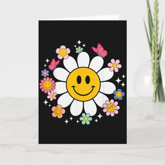 Happy Retro Daisy Smile Face Preppy Aesthetic Men Kaart (Voorkant)