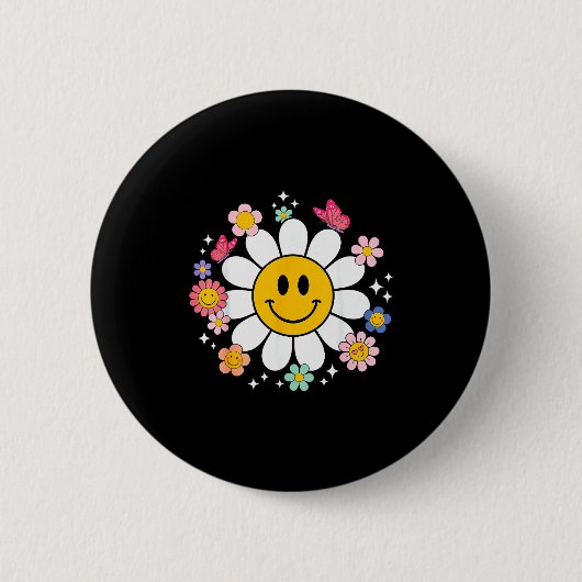 Happy Retro Daisy Smile Face Preppy Aesthetic Men  Ronde Button 5,7 Cm (Voorkant)