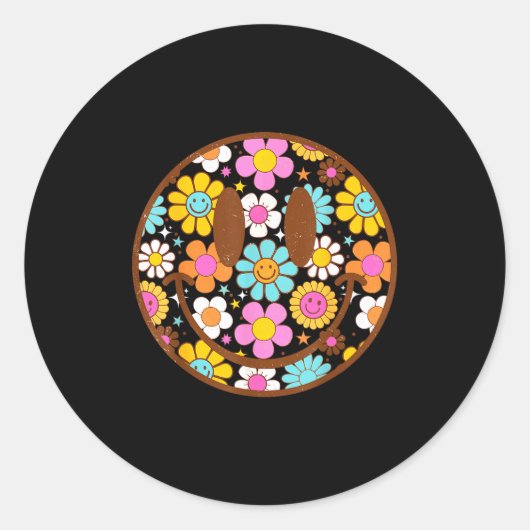 Happy Retro Daisy Smile Face Preppy Aesthetic Men  Ronde Sticker (Voorkant)