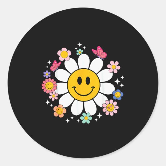 Happy Retro Daisy Smile Face Preppy Aesthetic Men  Ronde Sticker (Voorkant)