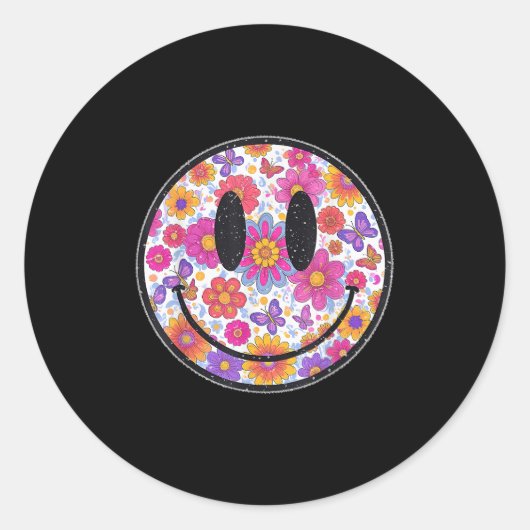 Happy Retro Daisy Smile Face Preppy Aesthetic Men  Ronde Sticker (Voorkant)