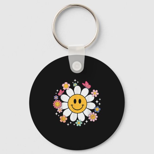 Happy Retro Daisy Smile Face Preppy Aesthetic Men Sleutelhanger (Voorkant)
