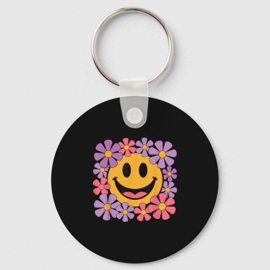 Happy Retro Daisy Smile Face Preppy Aesthetic Men Sleutelhanger (Voorkant)
