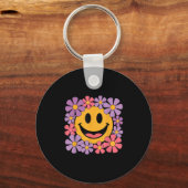 Happy Retro Daisy Smile Face Preppy Aesthetic Men Sleutelhanger (Voorkant)