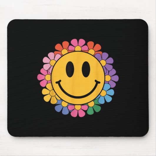 Happy Retro Daisy Smile Face Preppy Esthetische Ma Muismat (Voorkant)