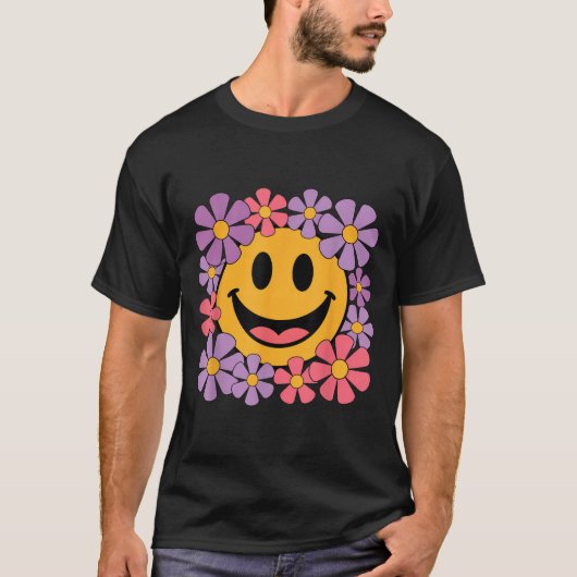 Happy Retro Daisy Smile Face Preppy Esthetische Ma T-shirt (Voorkant)