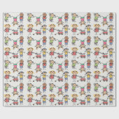 Happy Retro die Stickman Tumbling Kinderen speelt Cadeaupapier (Vlak)