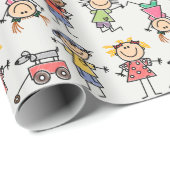 Happy Retro die Stickman Tumbling Kinderen speelt Cadeaupapier (Rol Hoek)