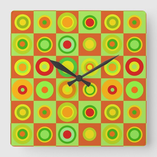 Happy Retro Modern Polka Dots Circles Op Art 1970s Vierkante Klok (Voorkant)