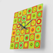 Happy Retro Modern Polka Dots Circles Op Art 1970s Vierkante Klok (Hoek)