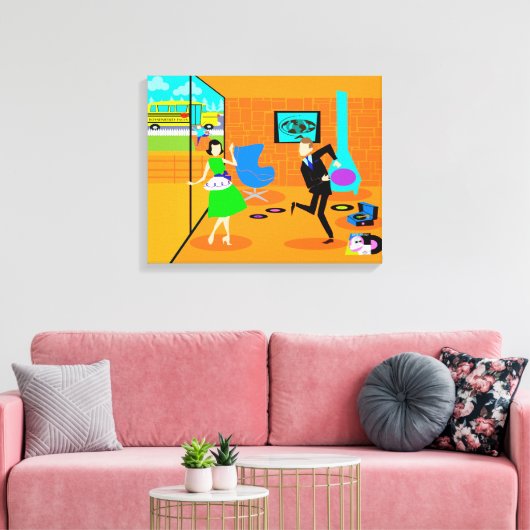 Happy Retro Ouders Uitgerekte Canvas Print (Insitu (Woonkamer))