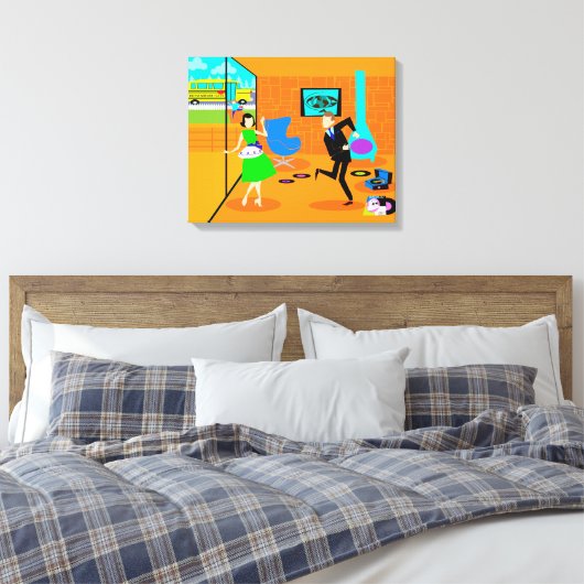 Happy Retro Ouders Uitgerekte Canvas Print (Insitu (Slaapkamer))