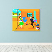 Happy Retro Ouders Uitgerekte Canvas Print (Insitu (Houten vloer))
