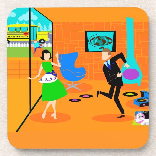 Happy Retro Parents Cork Onderzetters (Voorkant)