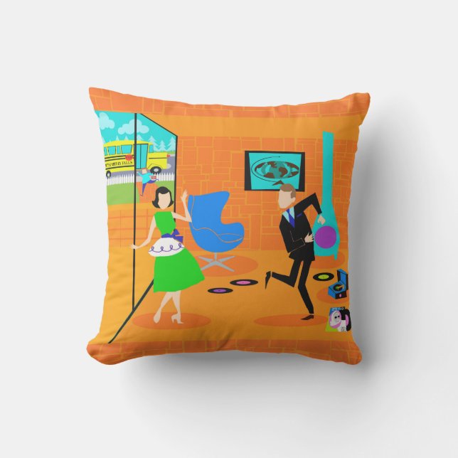 Happy Retro Parents Outdoor Pillow Buitenkussen (Voorkant)