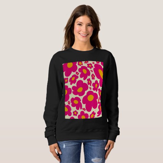 Happy Retro  roze vredesbloemen Trui (Voorkant volledig)