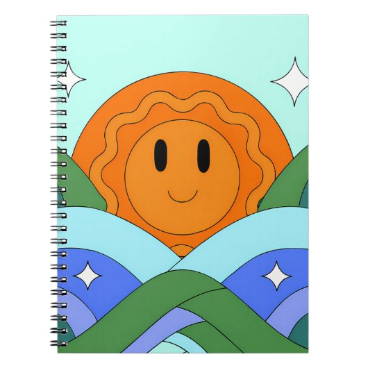 Happy Retro Sun Over Rolling Hills Notitieboek (Voorkant)