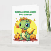 Happy Roar Enkele Schattigee Dino foto Halloween k Kaart (Voorkant)