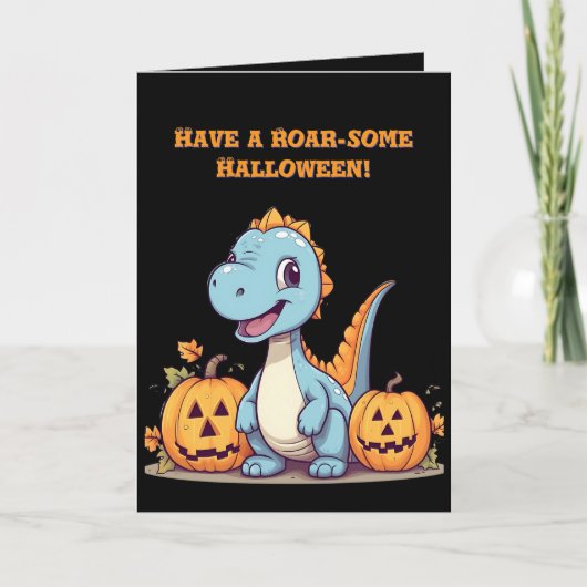 Happy Roar Enkele Schattigee Dino foto Halloween k Kaart (Voorkant)