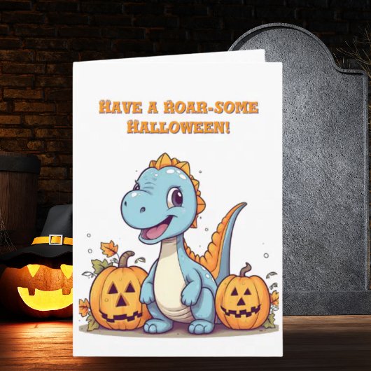 Happy Roar Enkele Schattigee Dino foto Halloween k Kaart