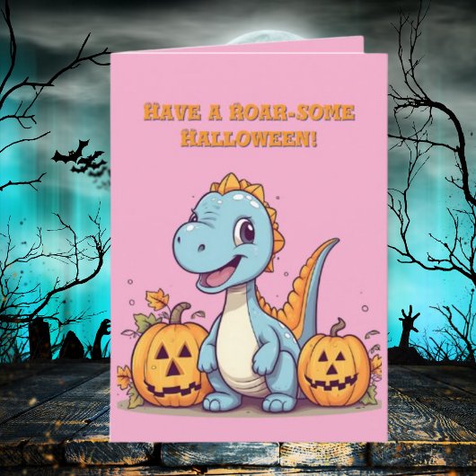 Happy Roar Enkele Schattigee Dino foto Halloween k Kaart