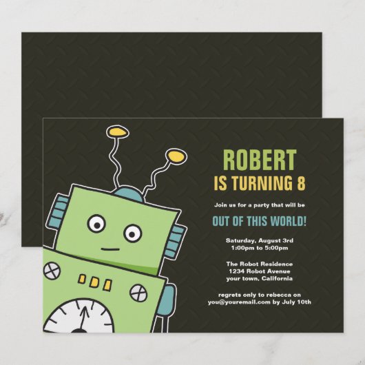 Happy Robot boys Birthday Party-uitnodigingen Kaart (Voorkant / Achterkant)