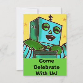 Happy Robot Comic Style Celebration Invitation Kaart